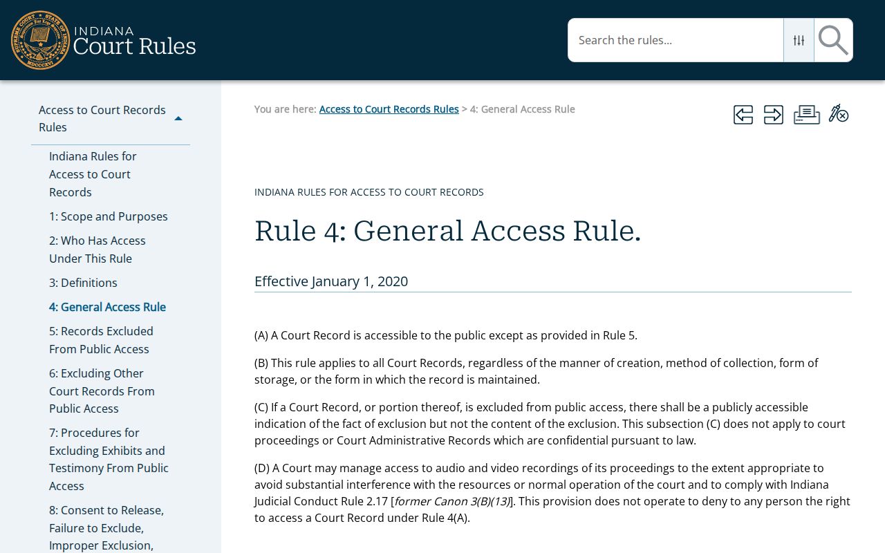Indiana public access to court records rule page