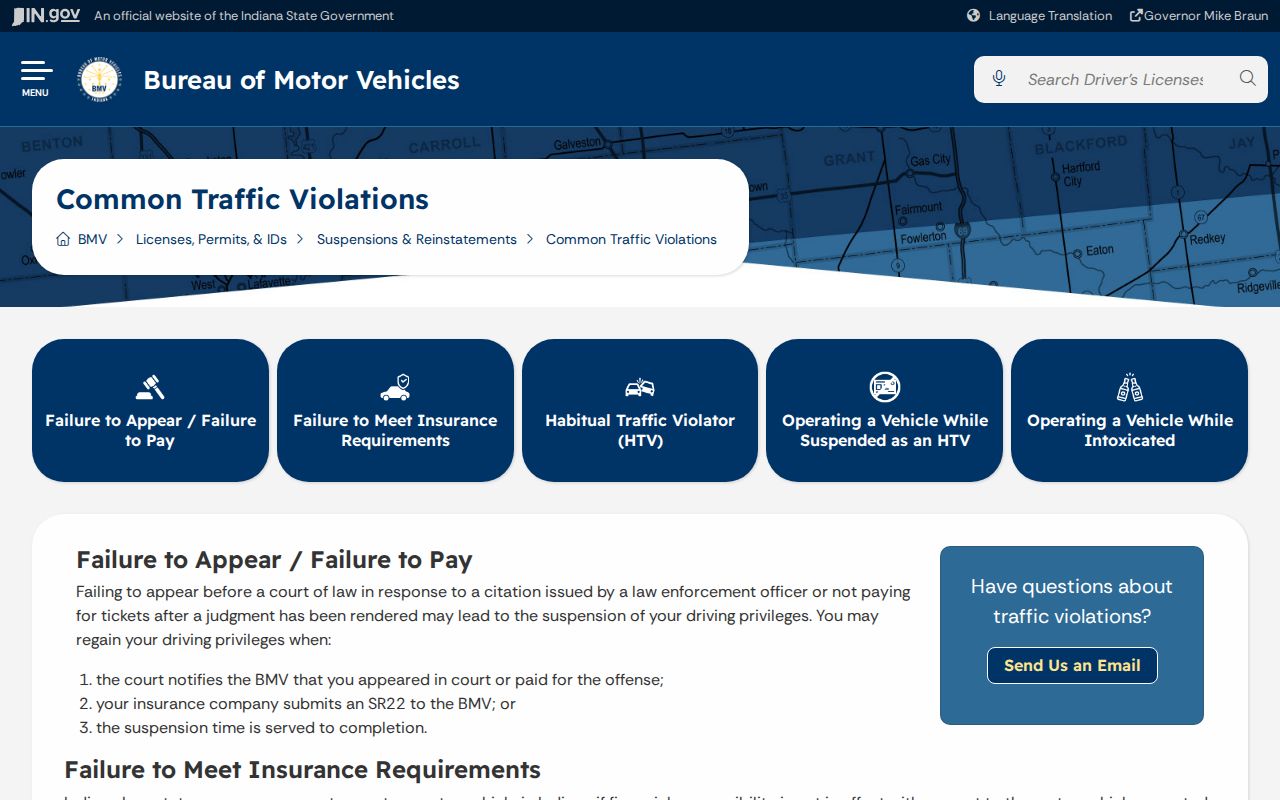 Indiana BMV failure to appear and court compliance information
